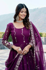 Thumbnail for Teeya Creation Womens New Trendy Heavy Cording Sequence & Beads Embroidery Work Purple Gown Set - Dista