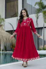 Thumbnail for The52 Women's Beautiful Vichitra Silk Fabric Embroidery Work Flared Anarkali Pant and Dupatta Set - Distacart