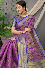 Thumbnail for Jyoti Fashion Women's Purple Kanjivaram Silk Zari Woven Saree with Blouse - Distacart