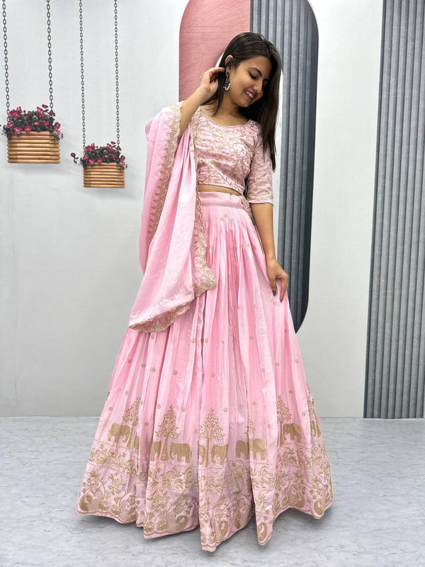 Teeya Creation Baby Pink Color Chinon Silk Embroidery Work Fully Stitched Lehenga Choli - Distacart