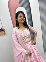 Thumbnail for Teeya Creation Baby Pink Color Chinon Silk Embroidery Work Fully Stitched Lehenga Choli - Distacart