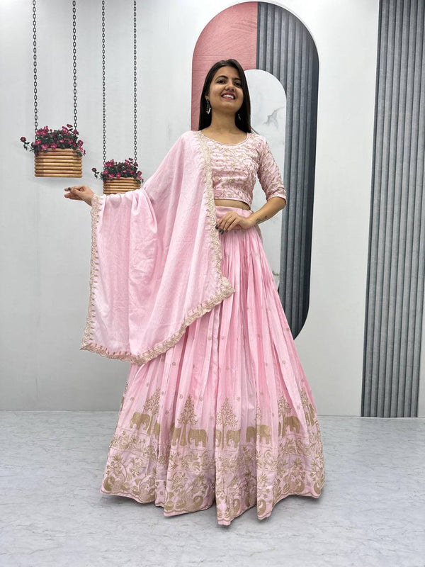 Teeya Creation Baby Pink Color Chinon Silk Embroidery Work Fully Stitched Lehenga Choli - Distacart
