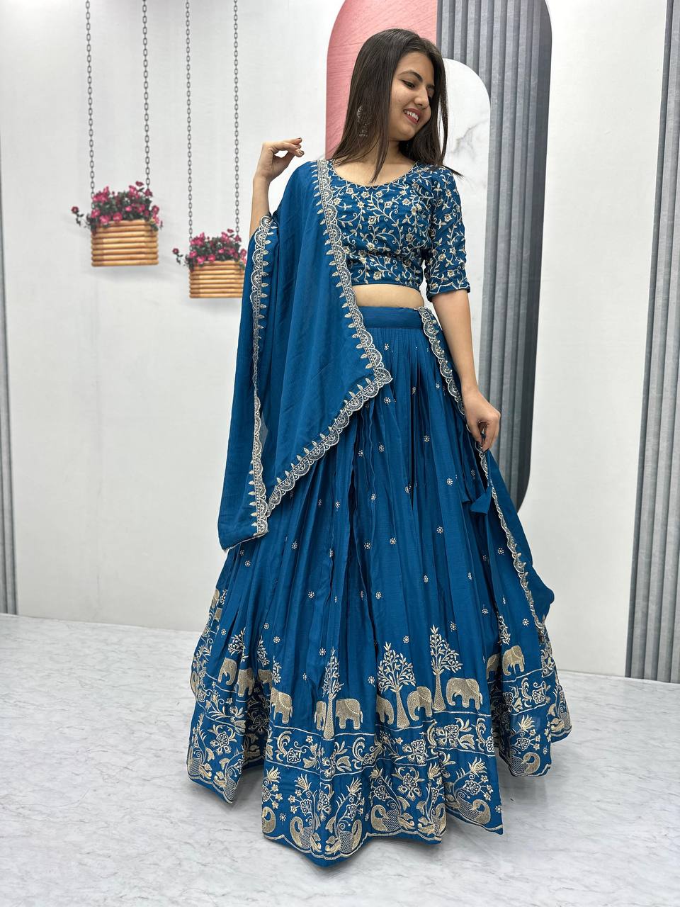 Teeya Creation Blue Color Chinon Silk Embroidery Work Fully Stitched Lehenga Choli - Distacart