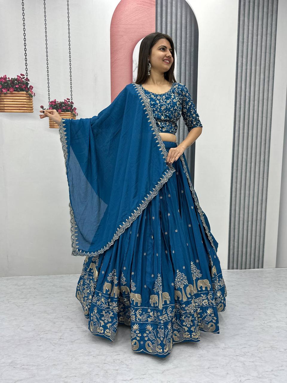 Teeya Creation Blue Color Chinon Silk Embroidery Work Fully Stitched Lehenga Choli - Distacart