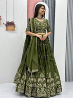 Thumbnail for Teeya Creation Green Color Chinon Silk Embroidery Work Fully Stitched Lehenga Choli - Distacart