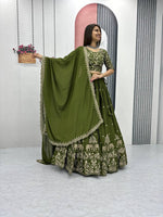Thumbnail for Teeya Creation Green Color Chinon Silk Embroidery Work Fully Stitched Lehenga Choli - Distacart