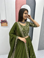 Thumbnail for Teeya Creation Green Color Chinon Silk Embroidery Work Fully Stitched Lehenga Choli - Distacart