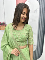 Thumbnail for Teeya Creation Parrot Green Color Chinon Silk Embroidery Work Fully Stitched Lehenga Choli - Distacart