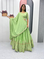 Thumbnail for Teeya Creation Parrot Green Color Chinon Silk Embroidery Work Fully Stitched Lehenga Choli - Distacart