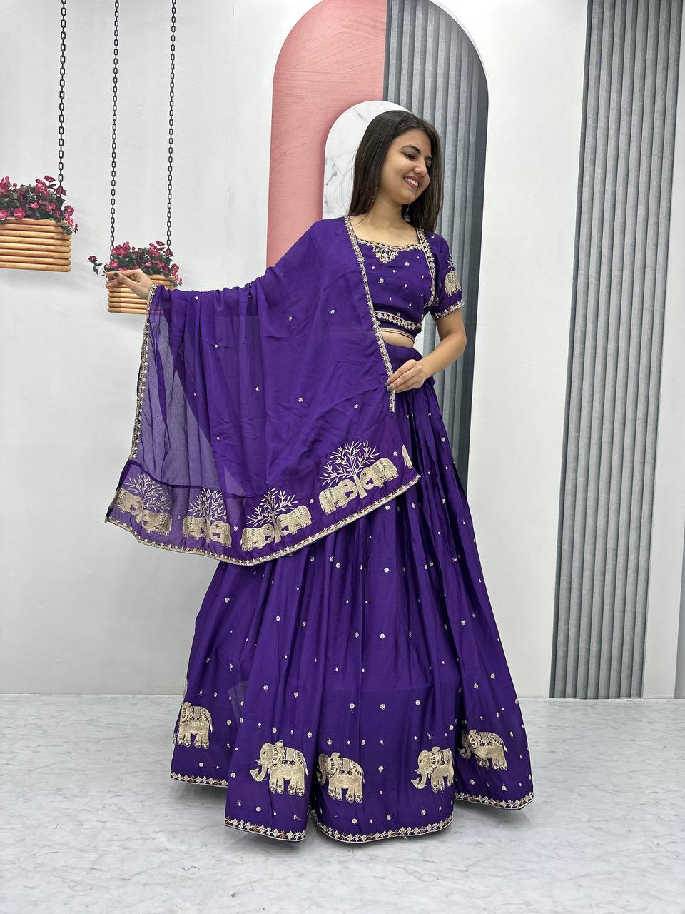 Teeya Creation Purple Color Chinon Silk Embroidery Work Fully Stitched Lehenga Choli - Distacart