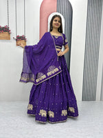 Thumbnail for Teeya Creation Purple Color Chinon Silk Embroidery Work Fully Stitched Lehenga Choli - Distacart