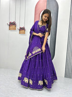 Thumbnail for Teeya Creation Purple Color Chinon Silk Embroidery Work Fully Stitched Lehenga Choli - Distacart