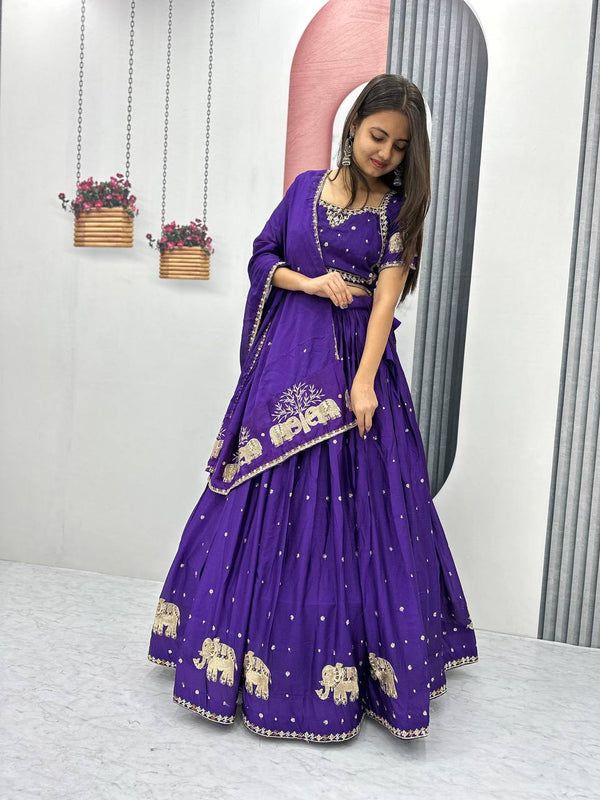 Teeya Creation Purple Color Chinon Silk Embroidery Work Fully Stitched Lehenga Choli - Distacart