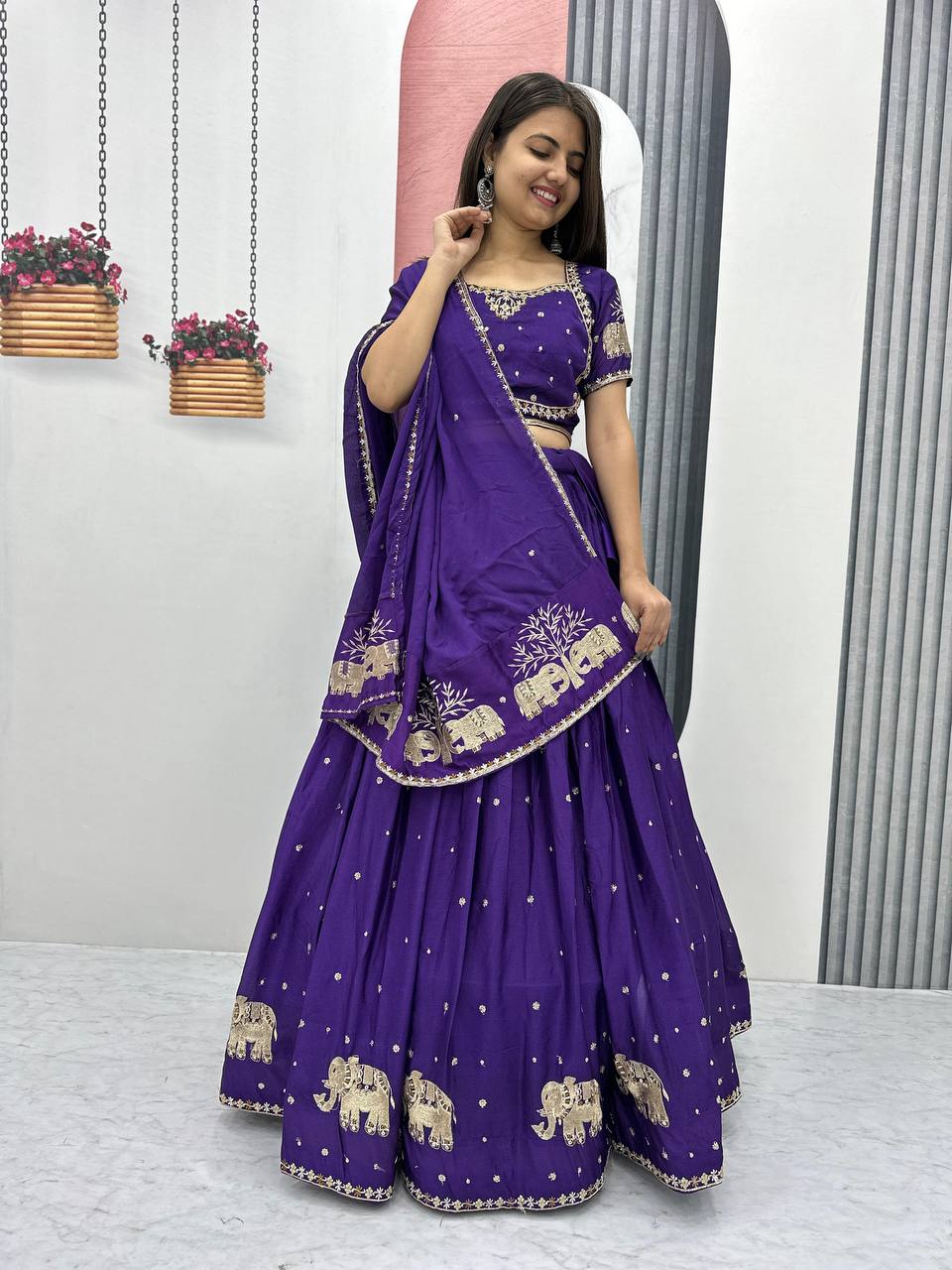 Teeya Creation Purple Color Chinon Silk Embroidery Work Fully Stitched Lehenga Choli - Distacart