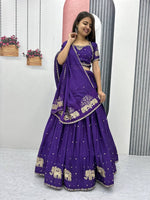 Thumbnail for Teeya Creation Purple Color Chinon Silk Embroidery Work Fully Stitched Lehenga Choli - Distacart