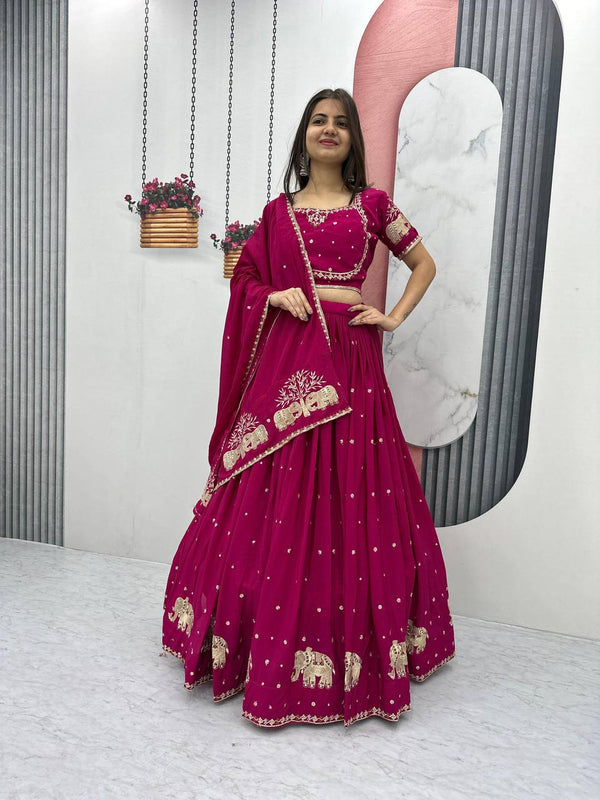 Teeya Creation Rani Color Chinon Silk Embroidery Work Fully Stitched Lehenga Choli - Distacart