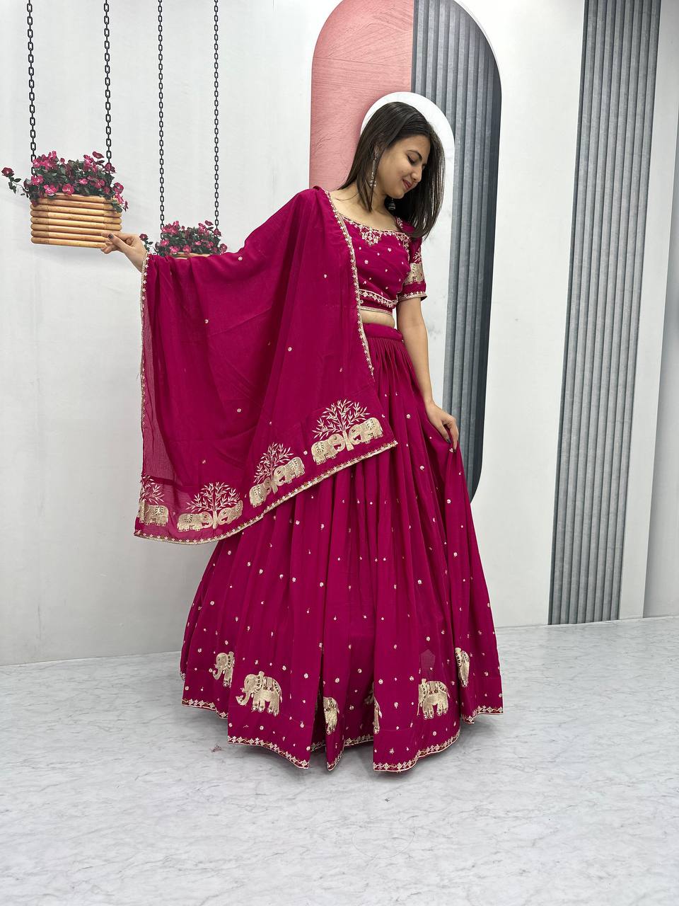 Teeya Creation Rani Color Chinon Silk Embroidery Work Fully Stitched Lehenga Choli - Distacart