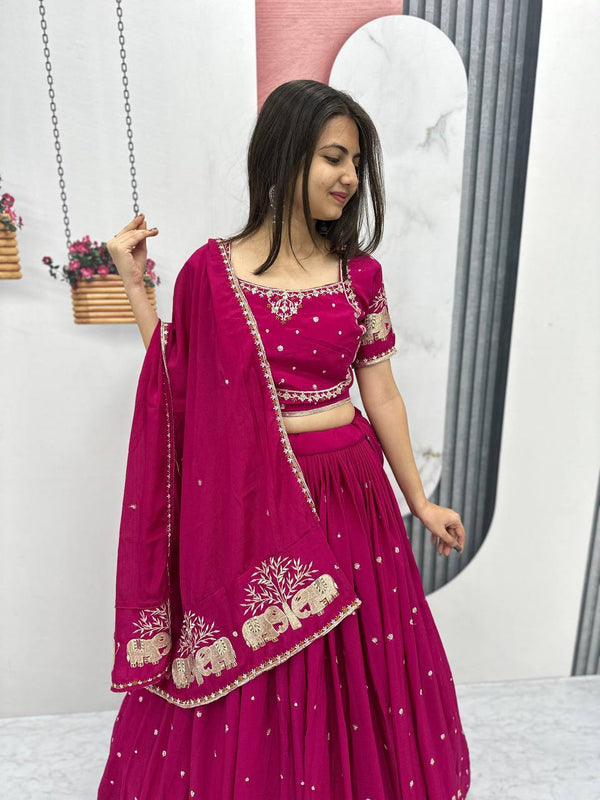 Teeya Creation Rani Color Chinon Silk Embroidery Work Fully Stitched Lehenga Choli - Distacart