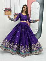 Thumbnail for Teeya Creation Purple Color Chinon Silk Embroidery Work Fully Stitched Lehenga Choli - Distacart