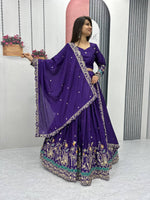 Thumbnail for Teeya Creation Purple Color Chinon Silk Embroidery Work Fully Stitched Lehenga Choli - Distacart
