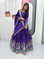 Thumbnail for Teeya Creation Purple Color Chinon Silk Embroidery Work Fully Stitched Lehenga Choli - Distacart