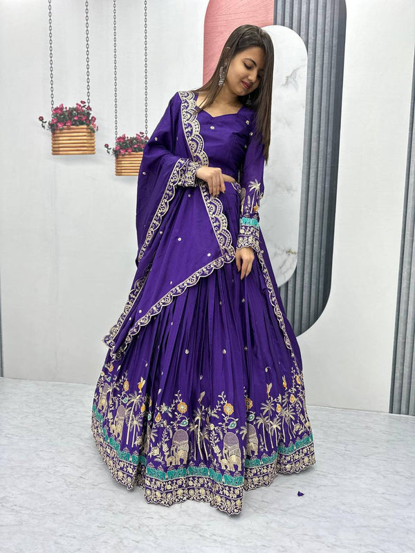 Teeya Creation Purple Color Chinon Silk Embroidery Work Fully Stitched Lehenga Choli - Distacart