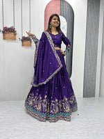 Thumbnail for Teeya Creation Purple Color Chinon Silk Embroidery Work Fully Stitched Lehenga Choli - Distacart