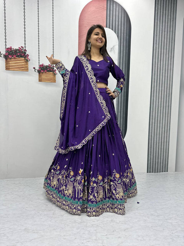 Teeya Creation Purple Color Chinon Silk Embroidery Work Fully Stitched Lehenga Choli - Distacart