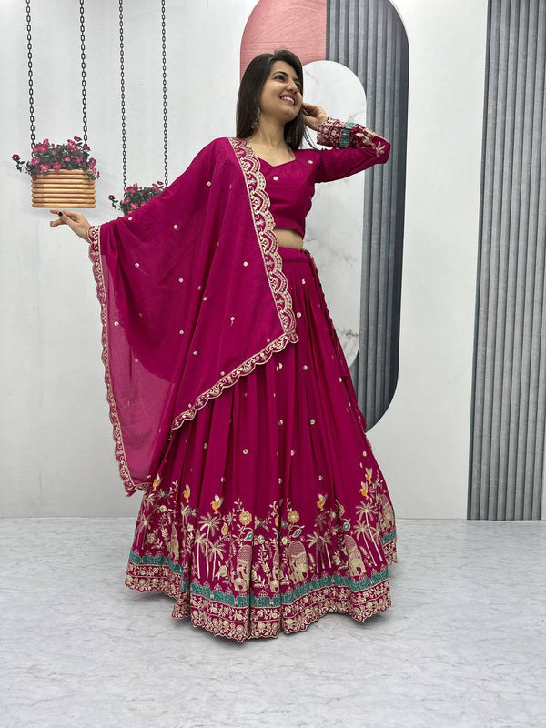 Teeya Creation Rani Color Chinon Silk Embroidery Work Fully Stitched Lehenga Choli - Distacart