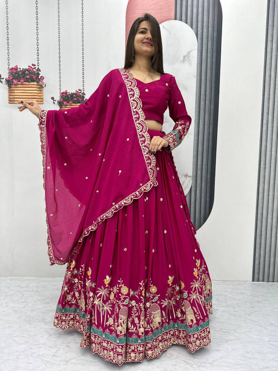 Teeya Creation Rani Color Chinon Silk Embroidery Work Fully Stitched Lehenga Choli - Distacart