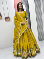 Thumbnail for Teeya Creation Mustard Color Chinon Silk Heavy Embroidery Work Fully Stitched Lehenga Choli - Distacart