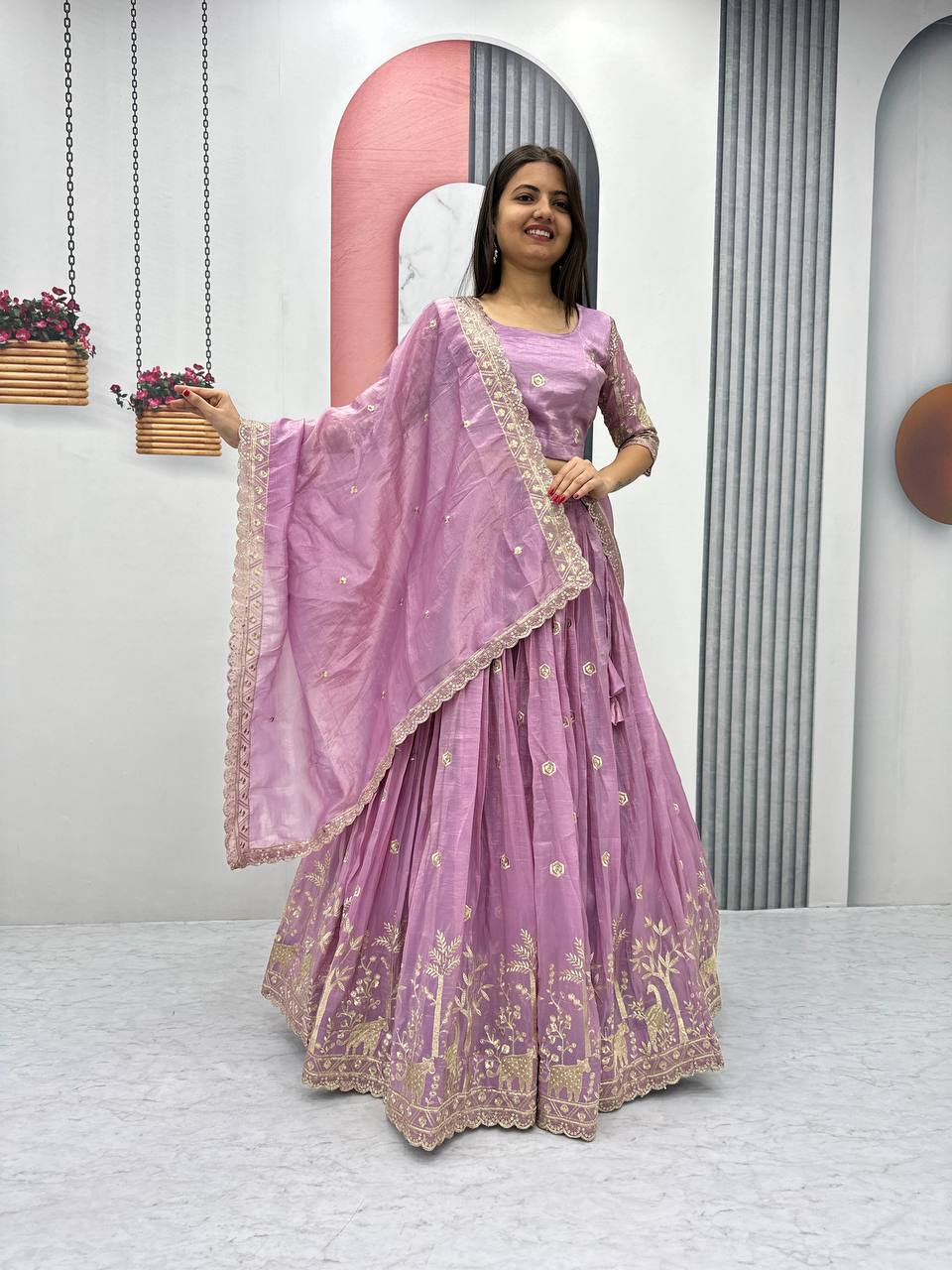 Teeya Creation Lite Purple Color Gold Crush Embroidery Work Fully Stitched Lehenga Choli - Distacart