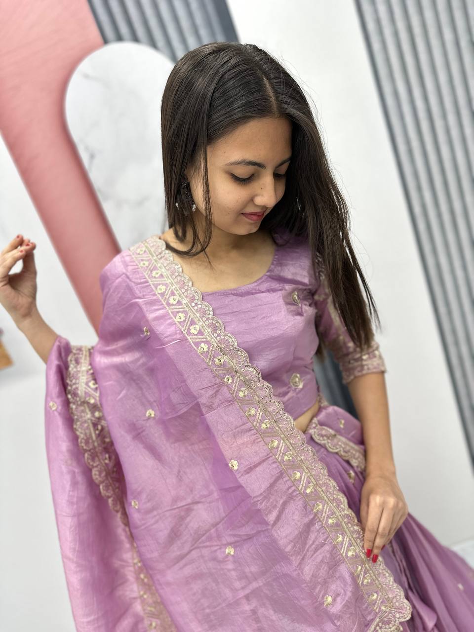 Teeya Creation Lite Purple Color Gold Crush Embroidery Work Fully Stitched Lehenga Choli - Distacart