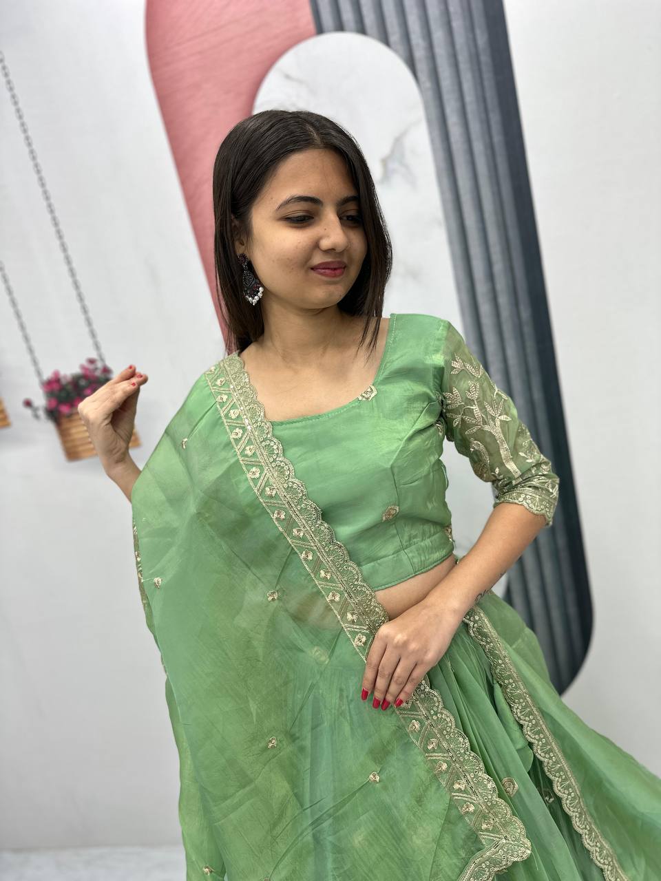 Teeya Creation Parrot Green Color Gold Crush Embroidery Work Fully Stitched Lehenga Choli - Distacart