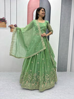 Thumbnail for Teeya Creation Parrot Green Color Gold Crush Embroidery Work Fully Stitched Lehenga Choli - Distacart