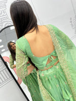 Thumbnail for Teeya Creation Parrot Green Color Gold Crush Embroidery Work Fully Stitched Lehenga Choli - Distacart
