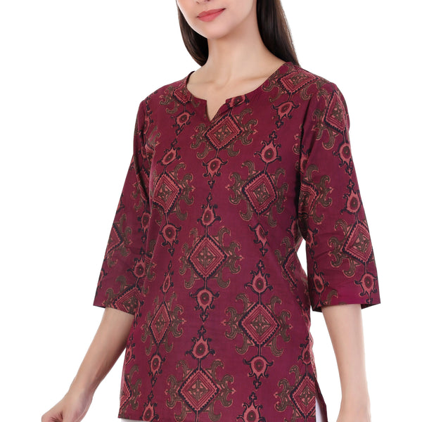 Jaitra Apparels Women Printed Pure Cotton Straight Kurta (Wine) - Distacart