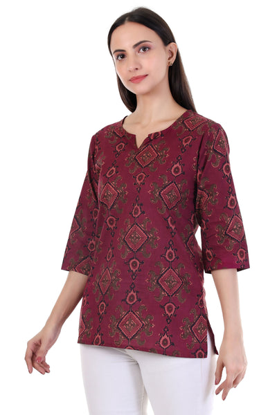 Jaitra Apparels Women Printed Pure Cotton Straight Kurta (Wine)