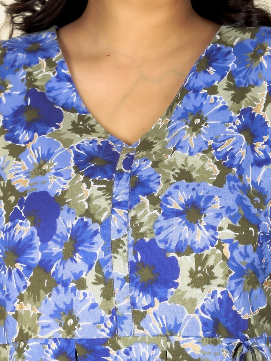 Aramya A-line Soft Cotton Gold foil Print Women's Kurta - Blue - Distacart