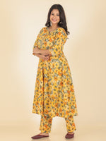 Thumbnail for Aramya Anarkali Soft Cotton Floral Print Women's Kurta Set - Yellow - Distacart