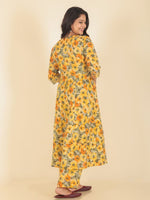 Thumbnail for Aramya Anarkali Soft Cotton Floral Print Women's Kurta Set - Yellow - Distacart