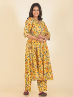 Thumbnail for Aramya Anarkali Soft Cotton Floral Print Women's Kurta - Yellow - Distacart