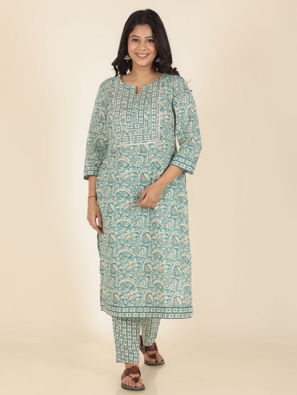 Aramya Straight Soft Cotton Paisley Print Women's Kurta - Green - Distacart