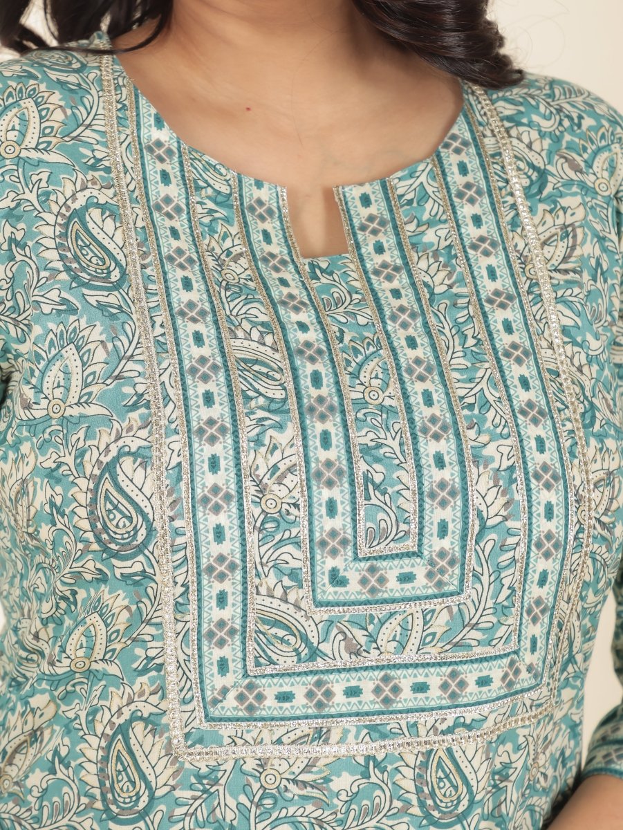 Aramya Straight Soft Cotton Paisley Print Women's Kurta - Green - Distacart
