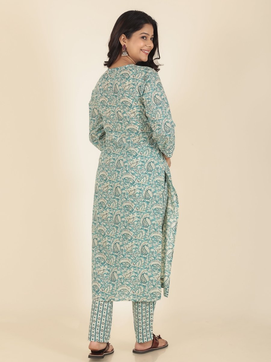 Aramya Straight Soft Cotton Paisley Print Women's Kurta - Green - Distacart