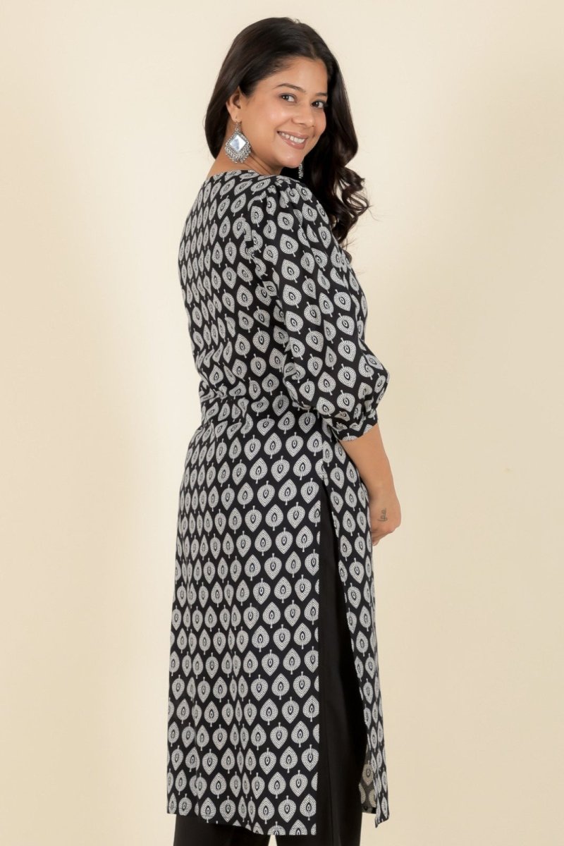 Aramya Straight Soft Cotton Butti Print Women's Kurta - Black - Distacart