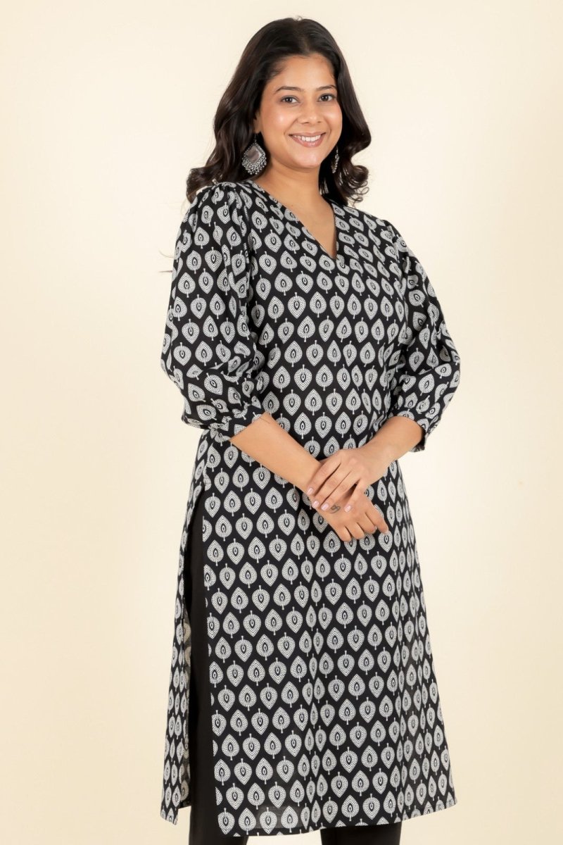 Aramya Straight Soft Cotton Butti Print Women's Kurta - Black - Distacart