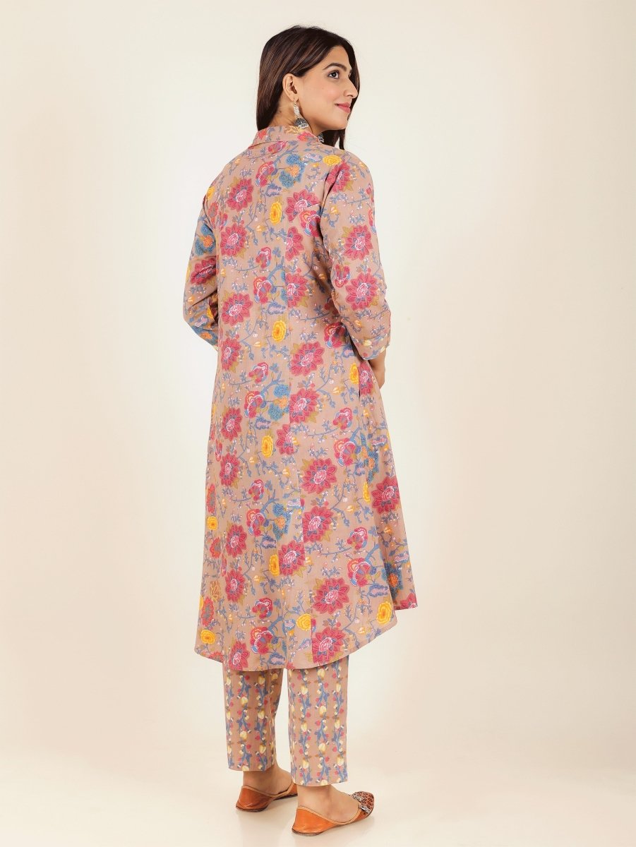 Aramya High Low Soft Cotton Floral Print Women's Kurta - Brown - Distacart
