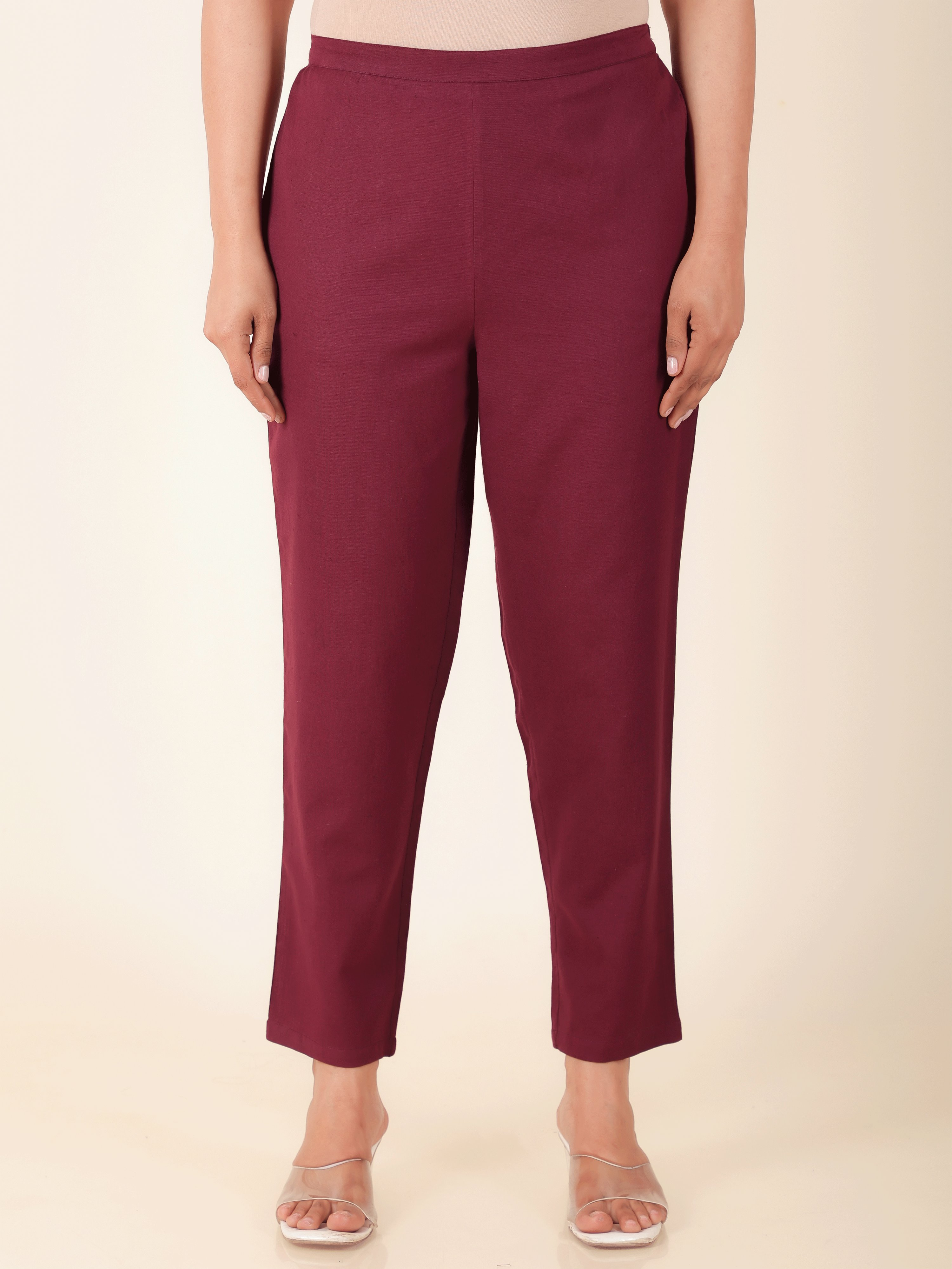 Aramya Straight Linen Cotton Solid Women's Kurta Set - Purple - Distacart