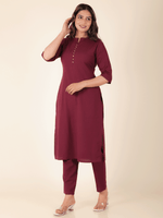 Thumbnail for Aramya Straight Linen Cotton Solid Women's Kurta Set - Purple - Distacart